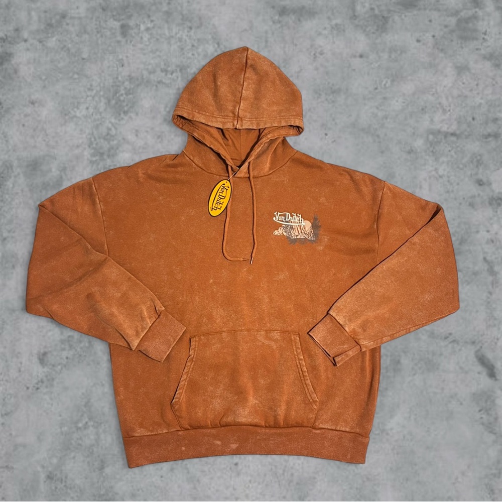 Vintage Brown Von Dutch Zip Up Hoodie Size Large Embroidered Logo